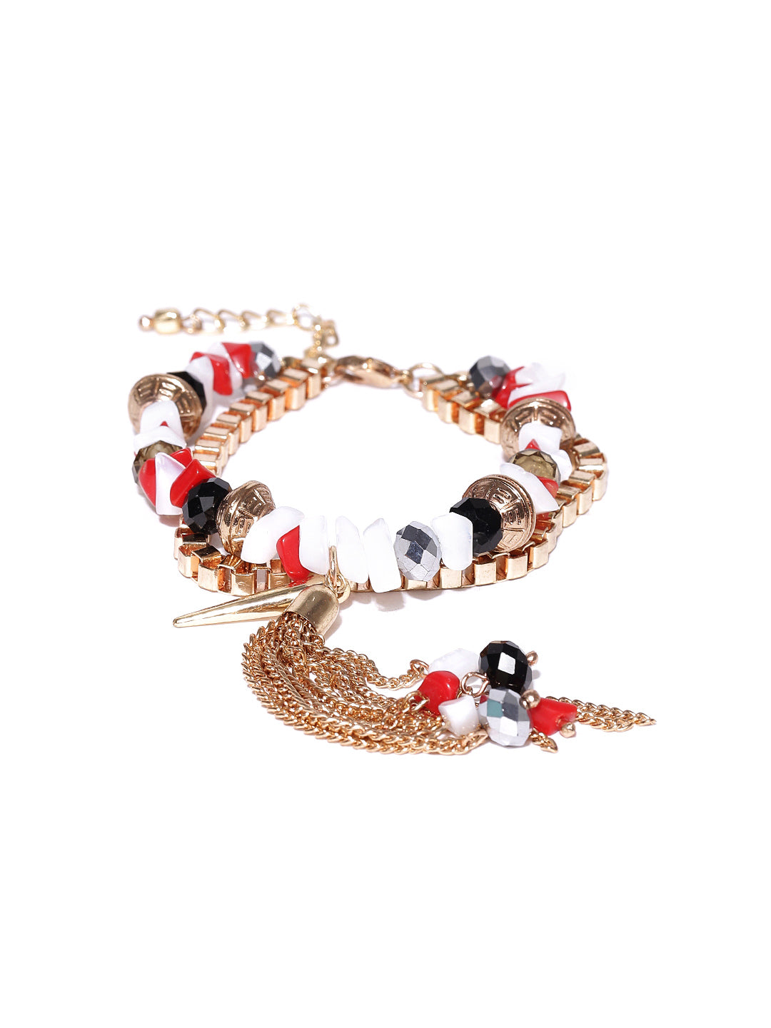 Gold toned beaded tassel bracelet