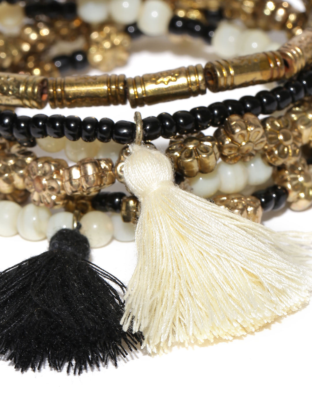 Blueberry set of 6 black, beige and gold beaded bracelet