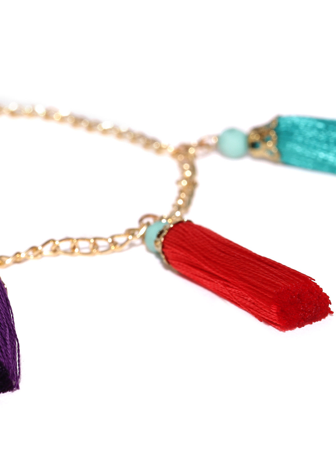 Gold toned multicoloured tassel bracelet