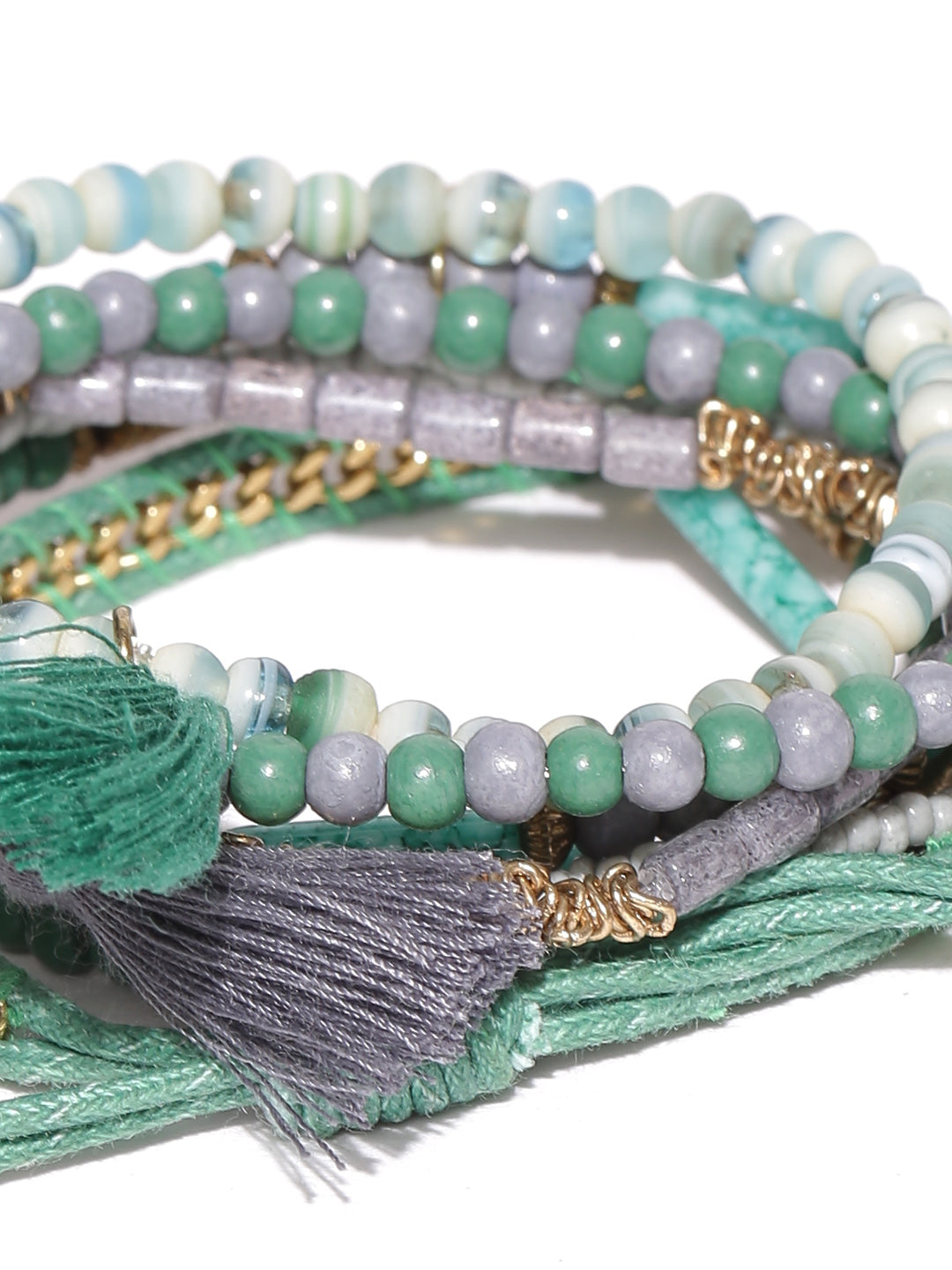 Blueberry set of 8 green and grey toned bracelets