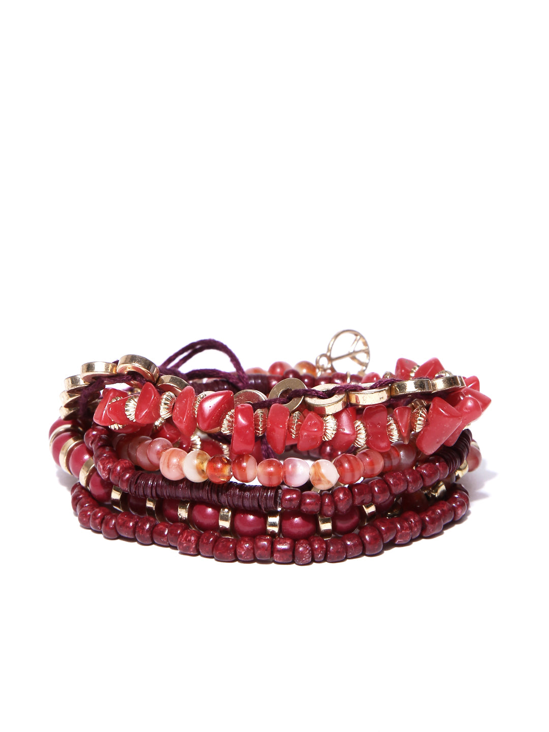 Blueberry set of 7 red and gold beaded bracelets