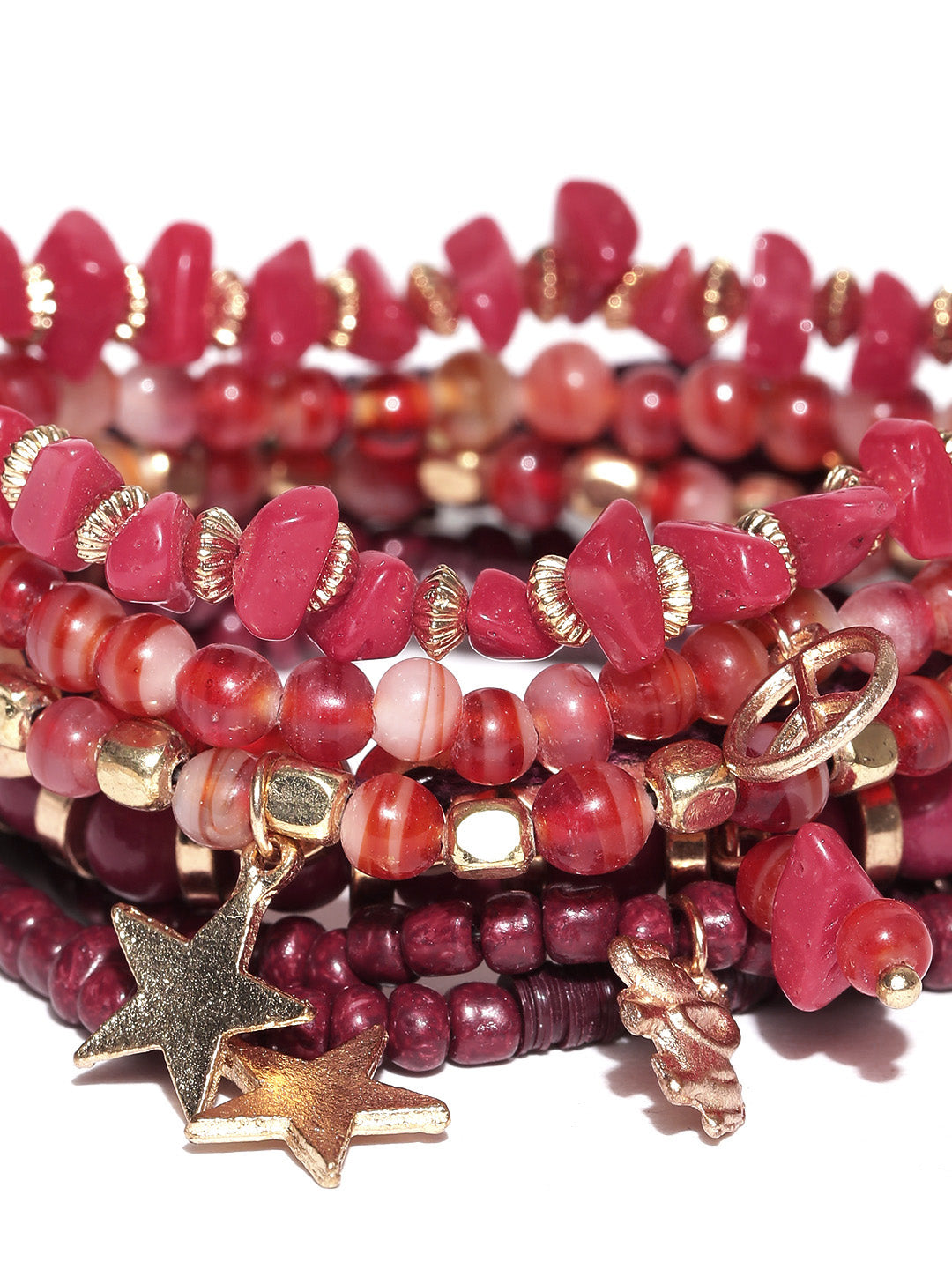 Blueberry set of 7 red and gold beaded bracelets