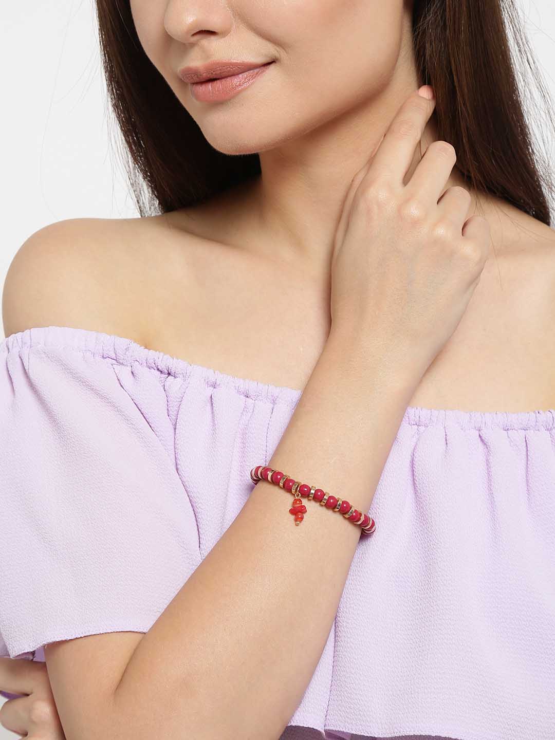 Blueberry set of 7 red and gold beaded bracelets