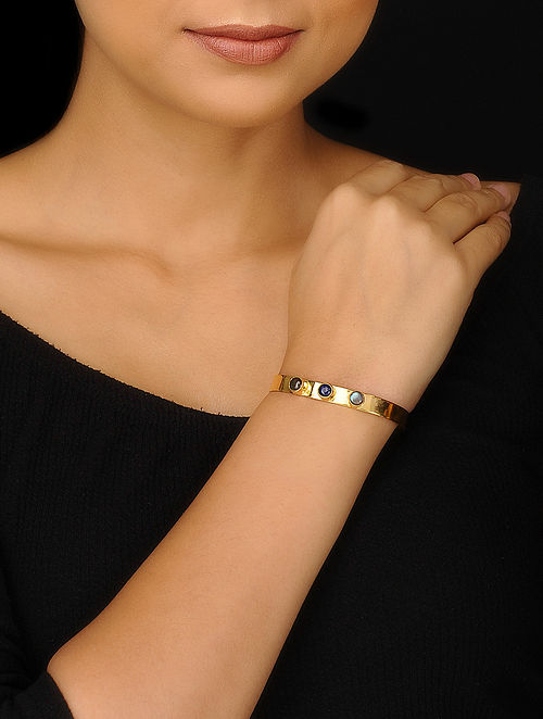 Blueberry gold plated agate stone detailing cuff