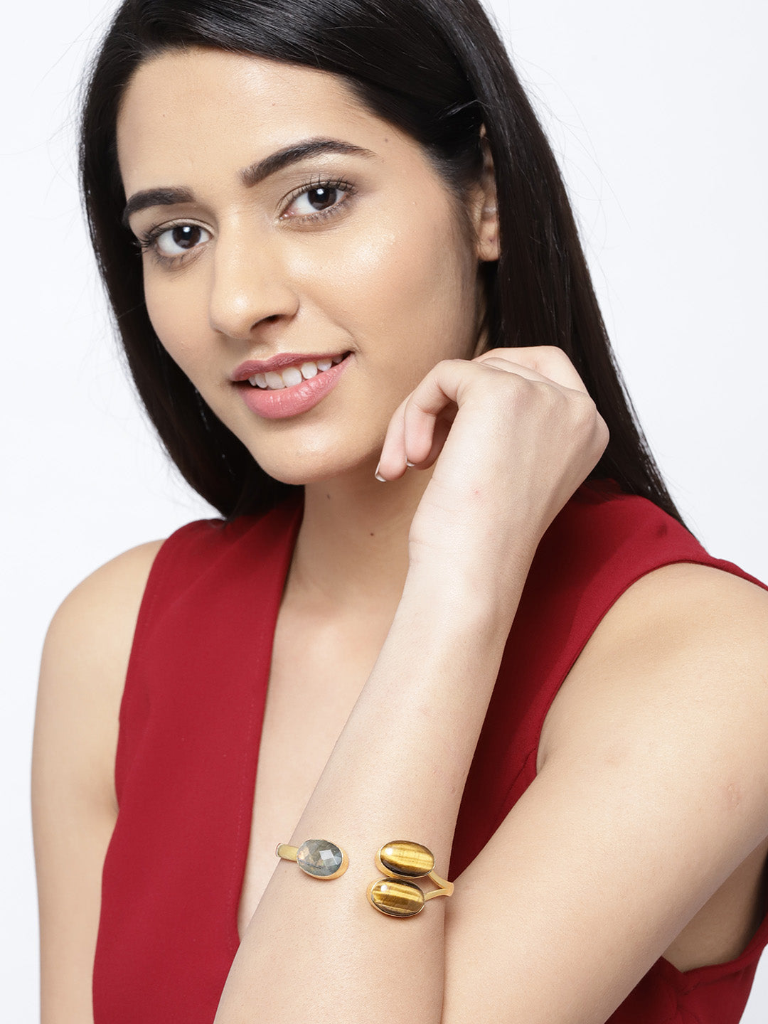 Blueberry gold plated tigers eye stone detailing cuff