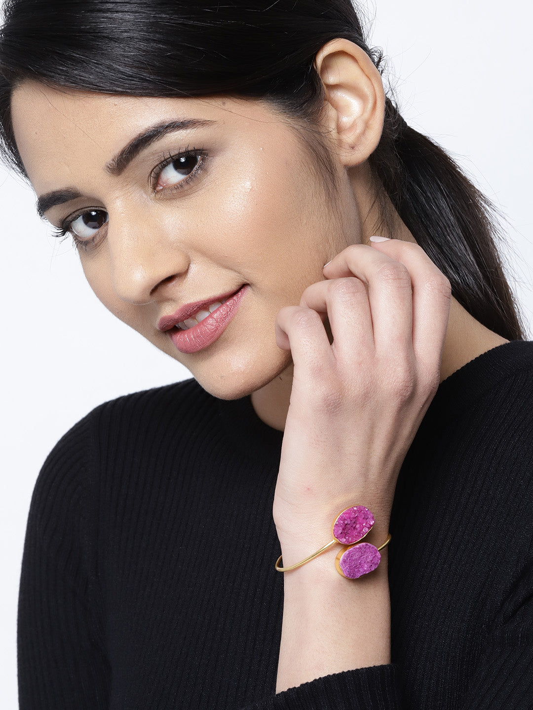 Blueberry gold plated mismatch agate stone detailing cuff