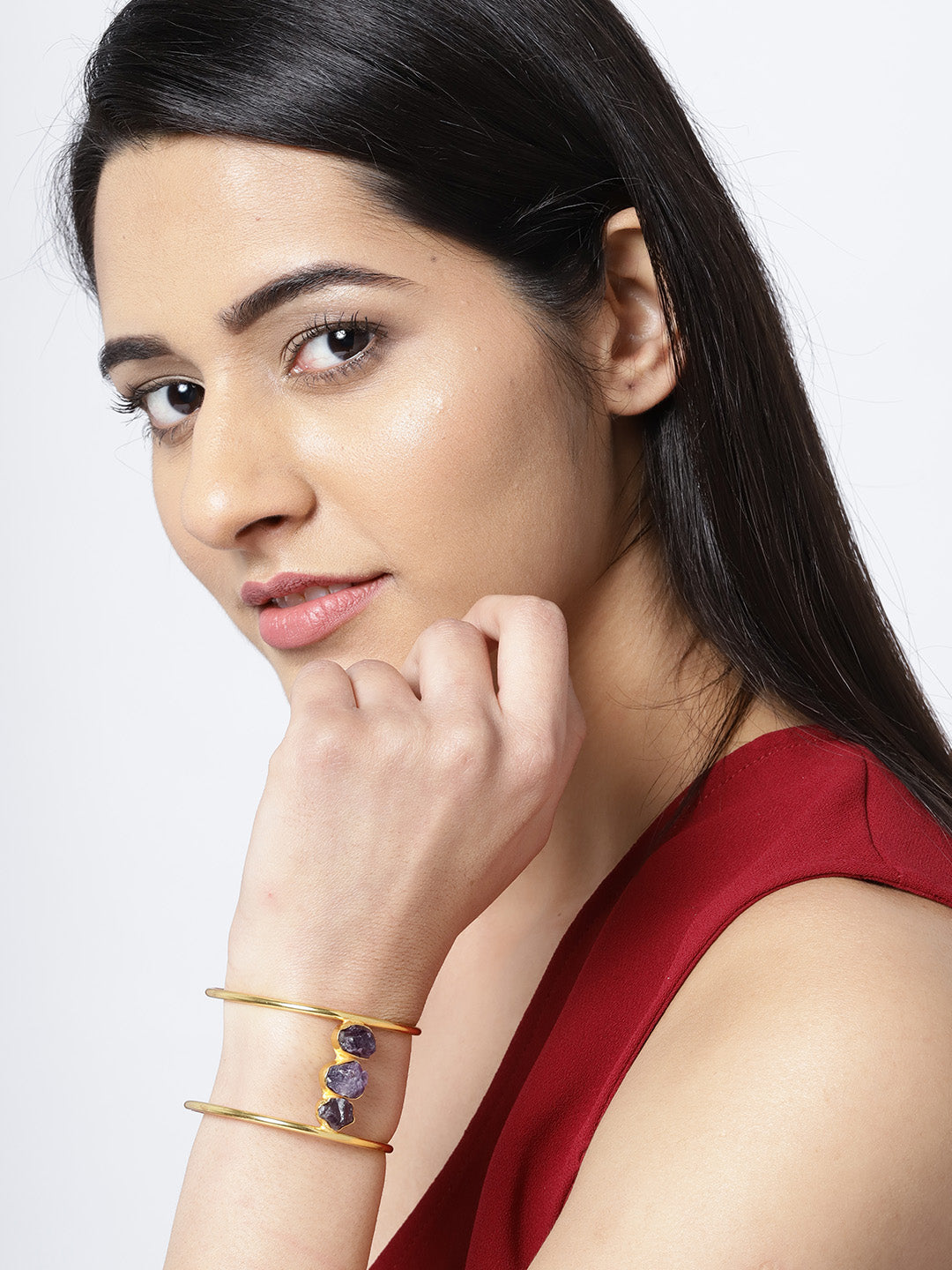 Blueberry gold plated agate stone detailing cuff