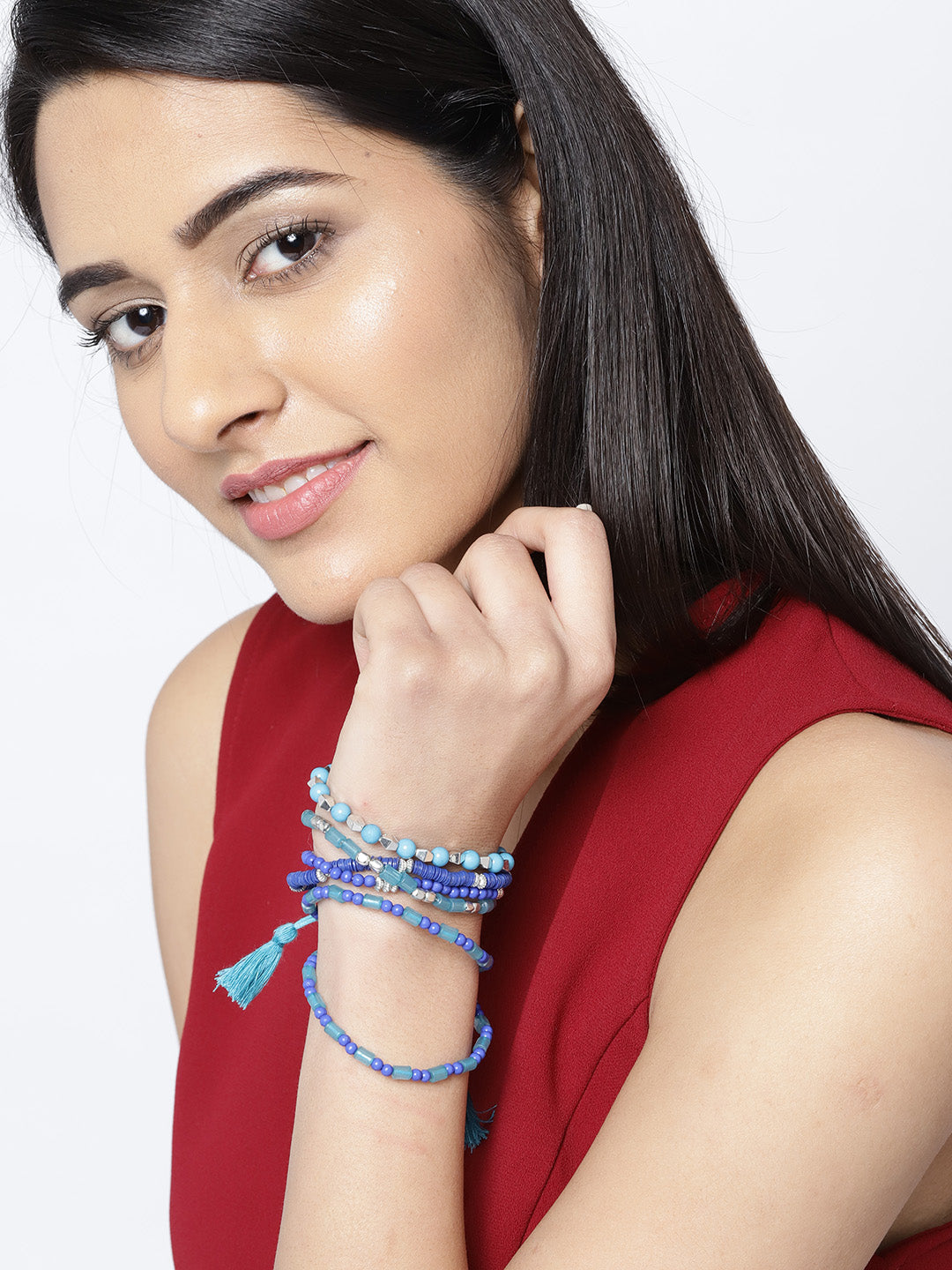 Blueberry set of 5 multi color beaded detailing bracelets