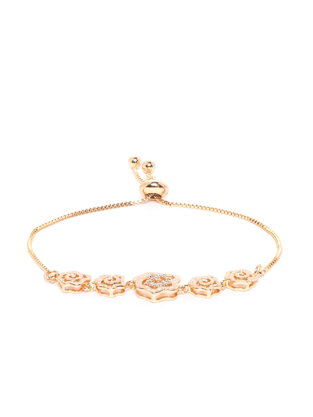 Blueberry gold plated rose shape crystal embellished adjustable chain bracelet
