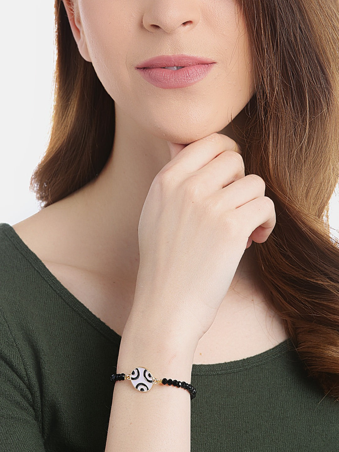 Blueberry Evil Eye black beaded bracelet