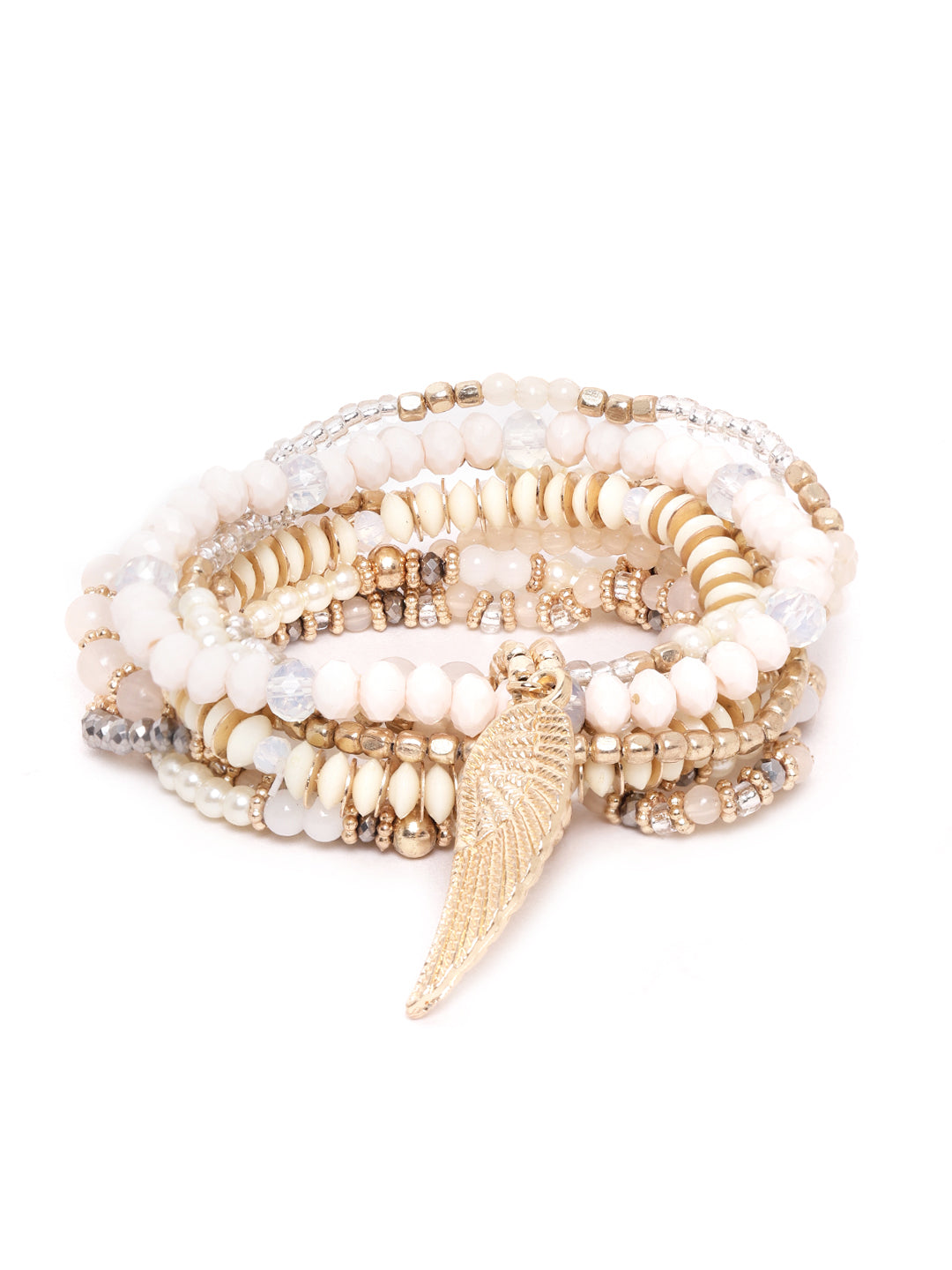 Blueberry set of 10 peach and gold plated beaded bracelet