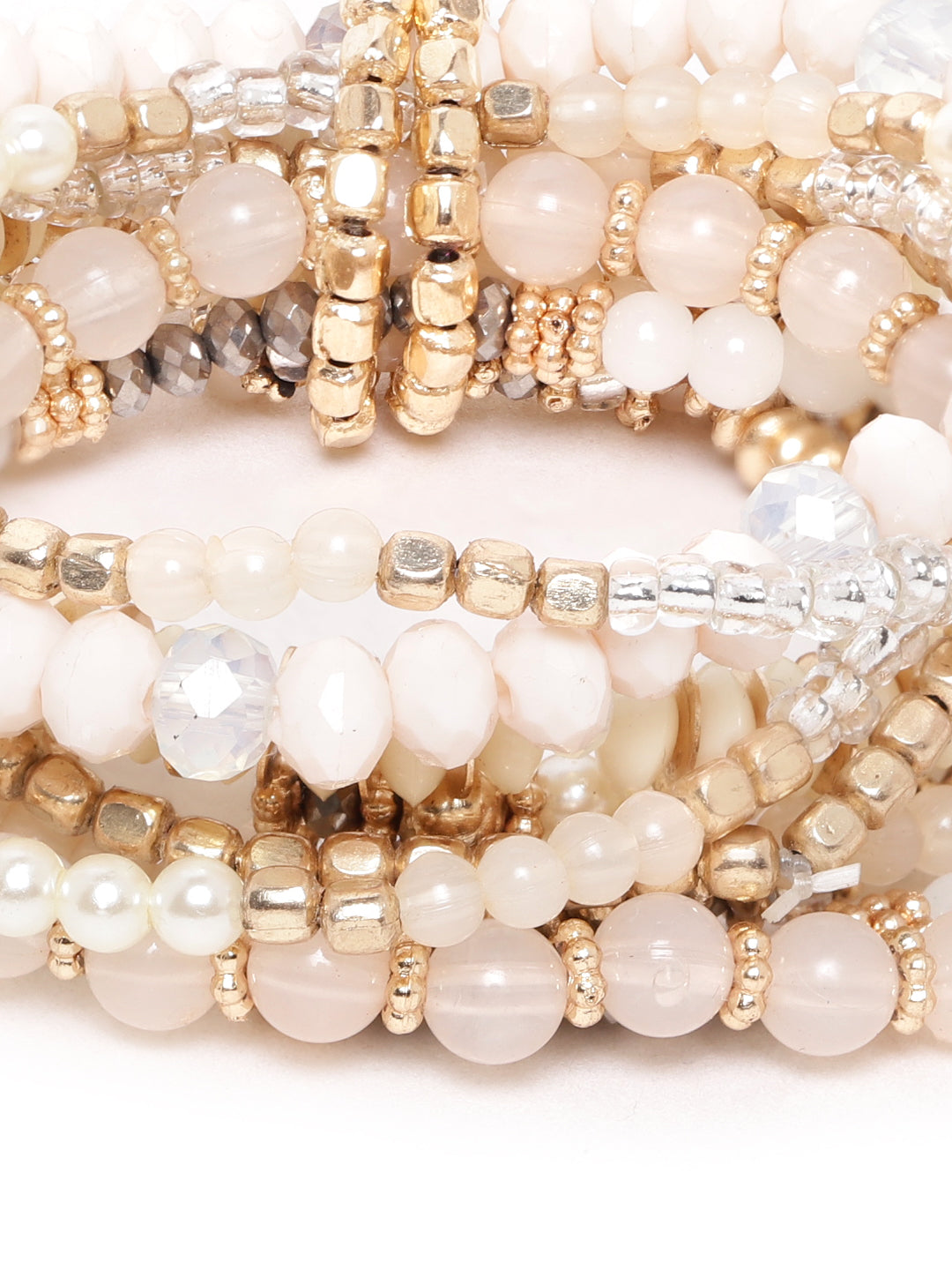 Blueberry set of 10 peach and gold plated beaded bracelet