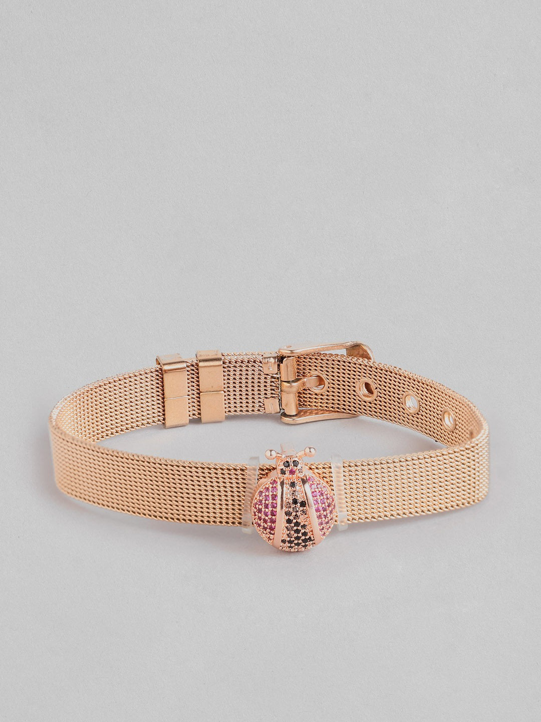 Blueberry gold plated bee detailing strap bracelet