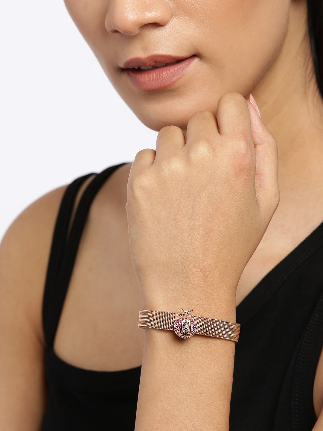 Blueberry gold plated bee detailing strap bracelet