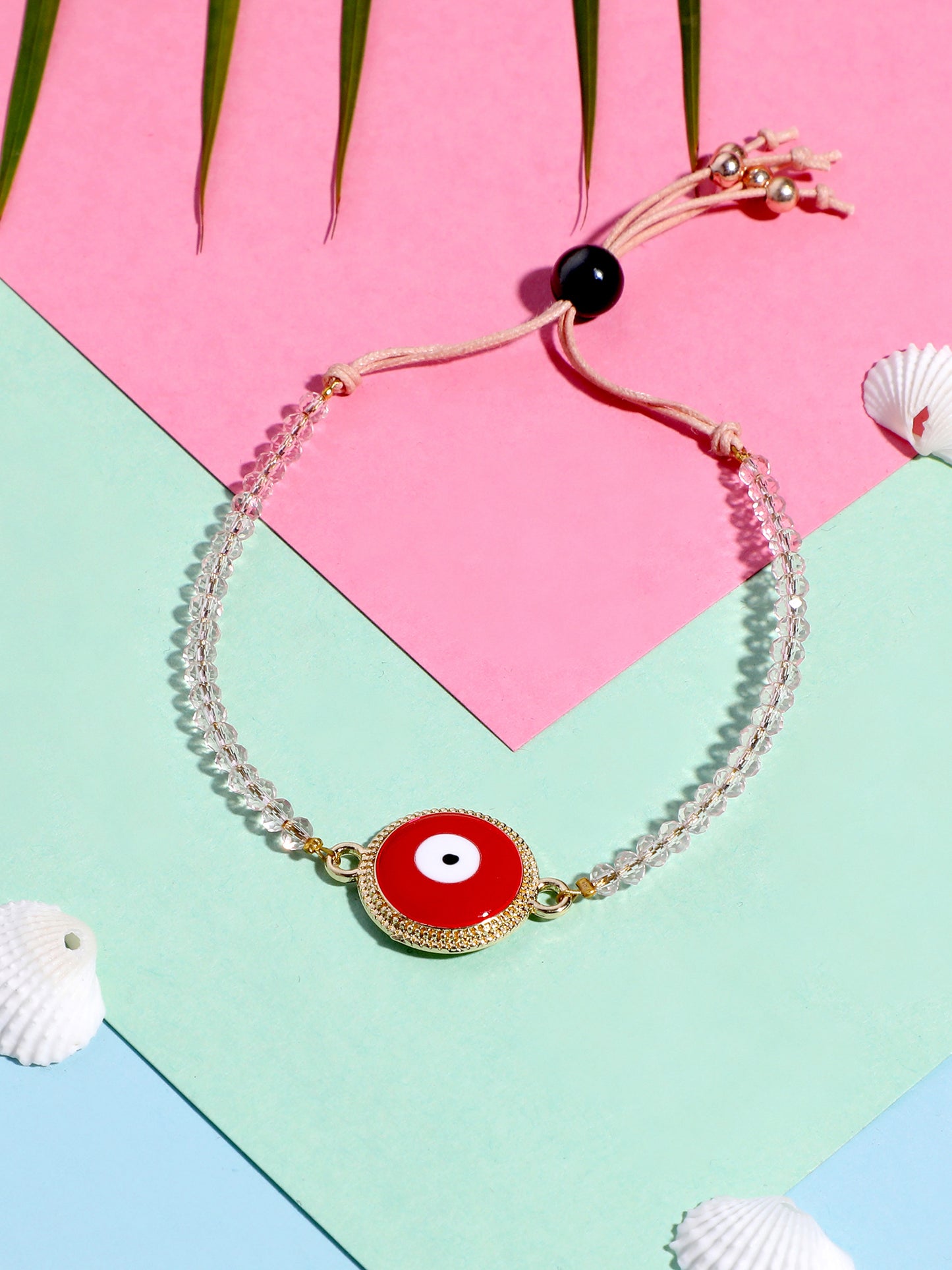 Blueberry peach beaded Evil Eye pendant detailing bracelet