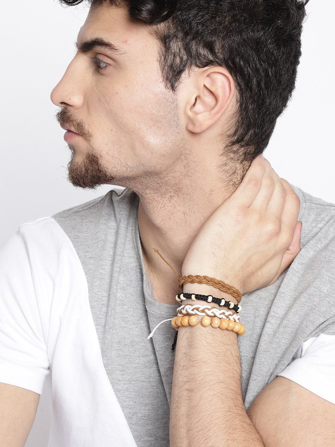 Lazy panda Set of 4 multicolored beaded studded bracelets