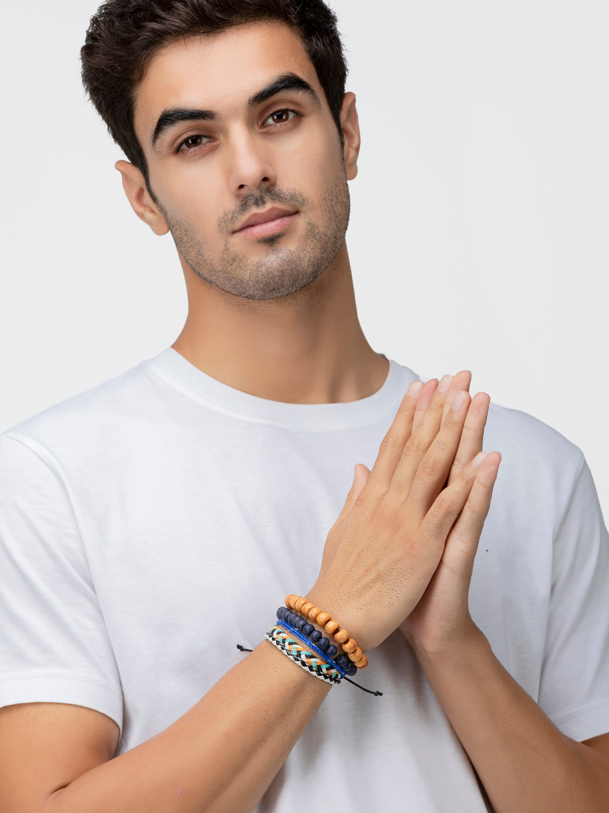 Lazy Panda set of 3 multicolored wood beaded studded bracelets