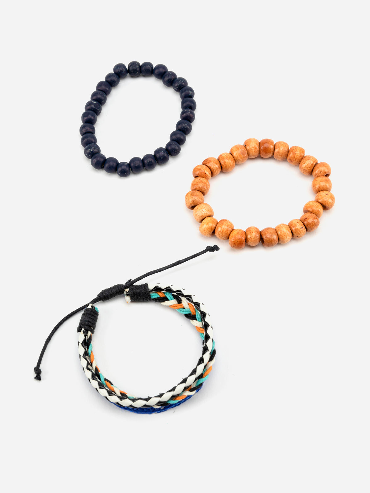 Lazy Panda set of 3 multicolored wood beaded studded bracelets