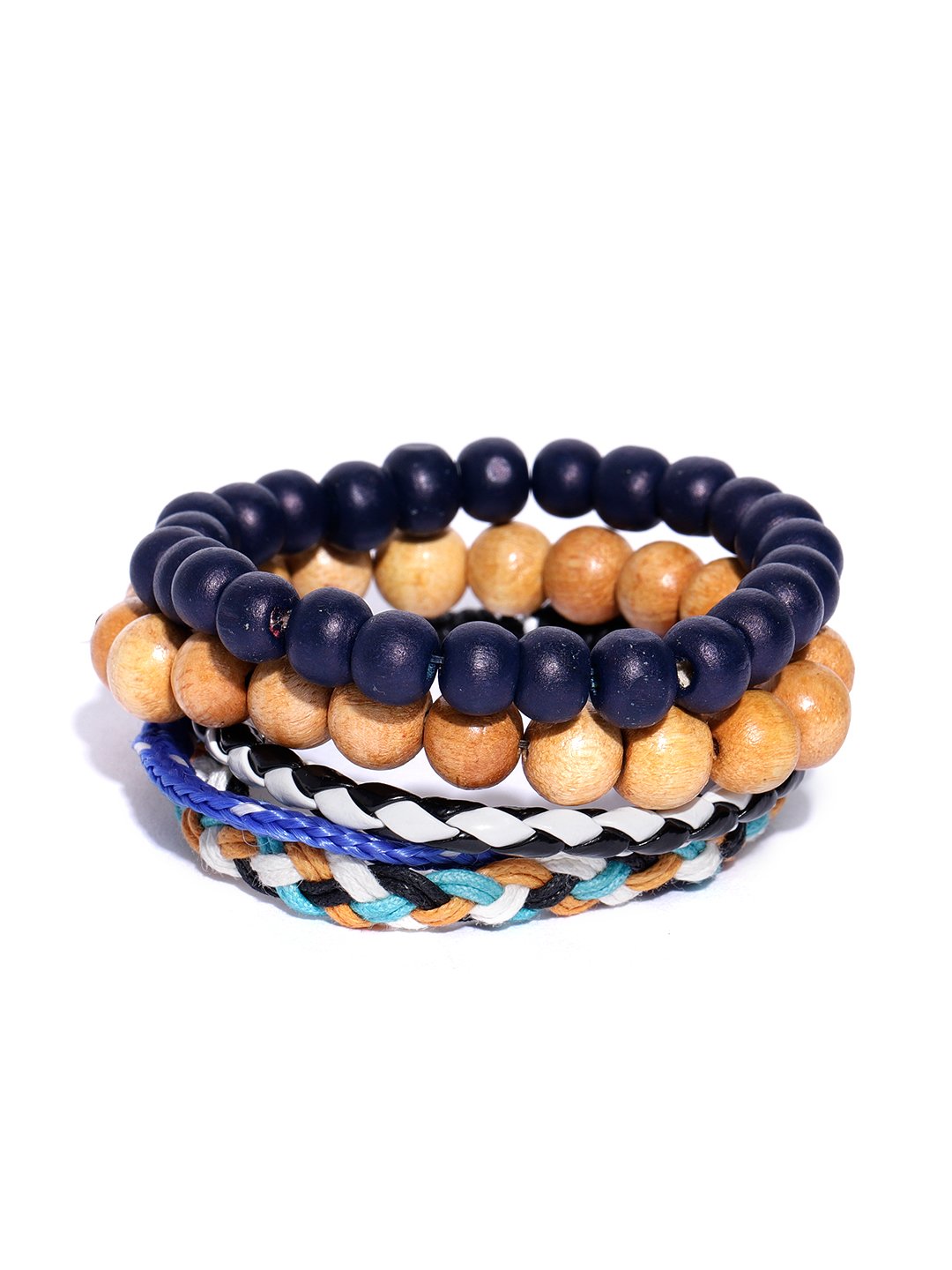 Lazy Panda set of 3 multicolored wood beaded studded bracelets