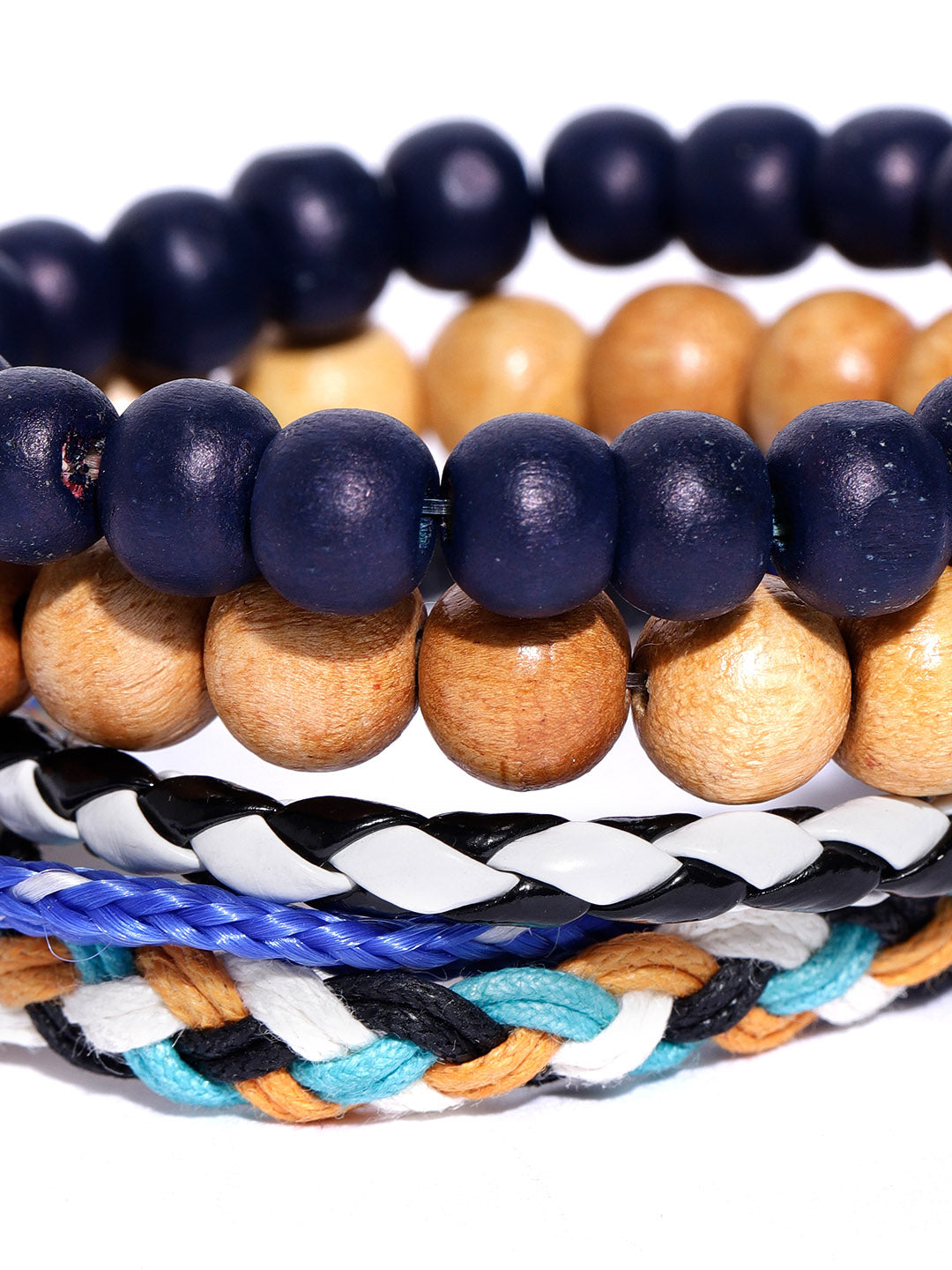Lazy Panda set of 3 multicolored wood beaded studded bracelets