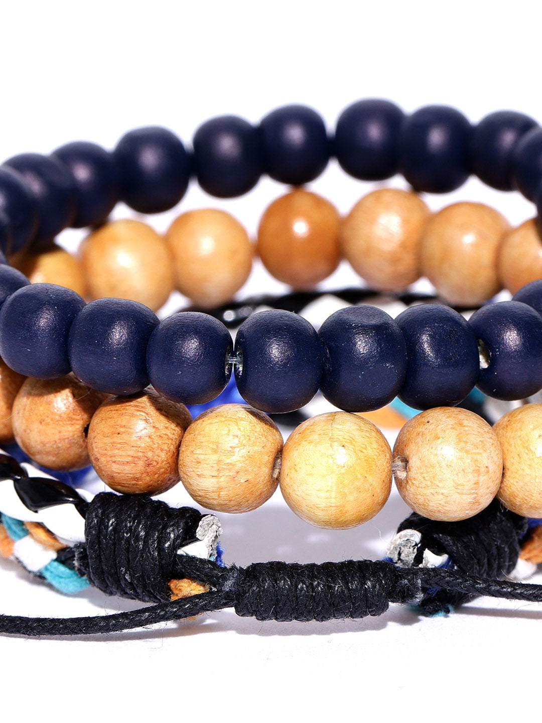 Lazy Panda set of 3 multicolored wood beaded studded bracelets
