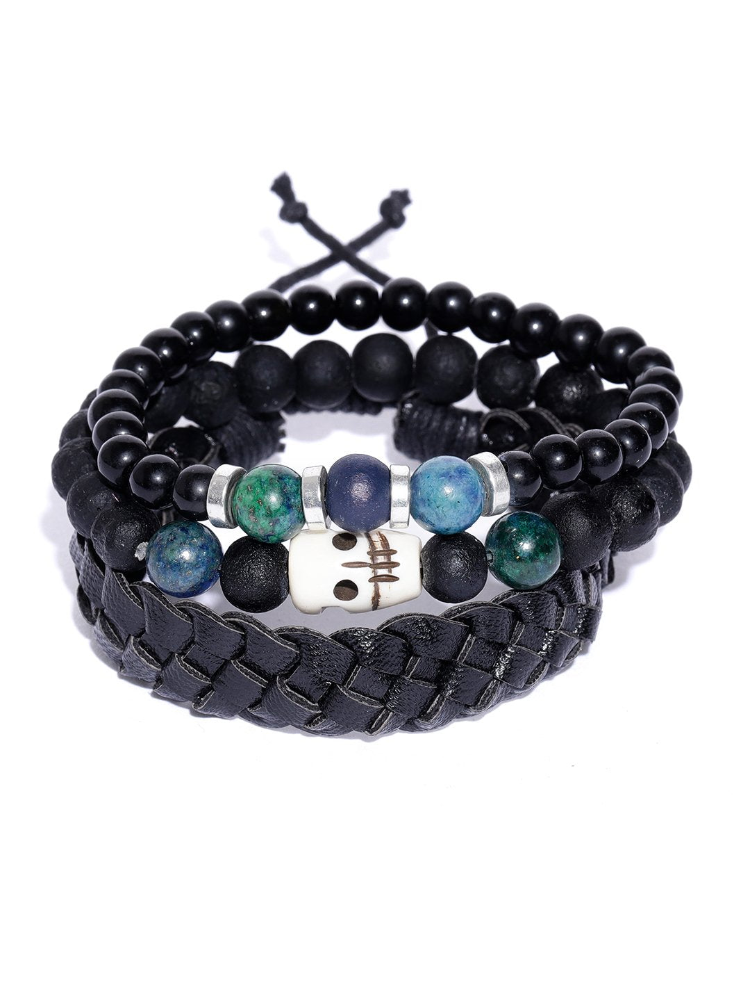 Lazy panda Set of 3 Black beaded bracelet