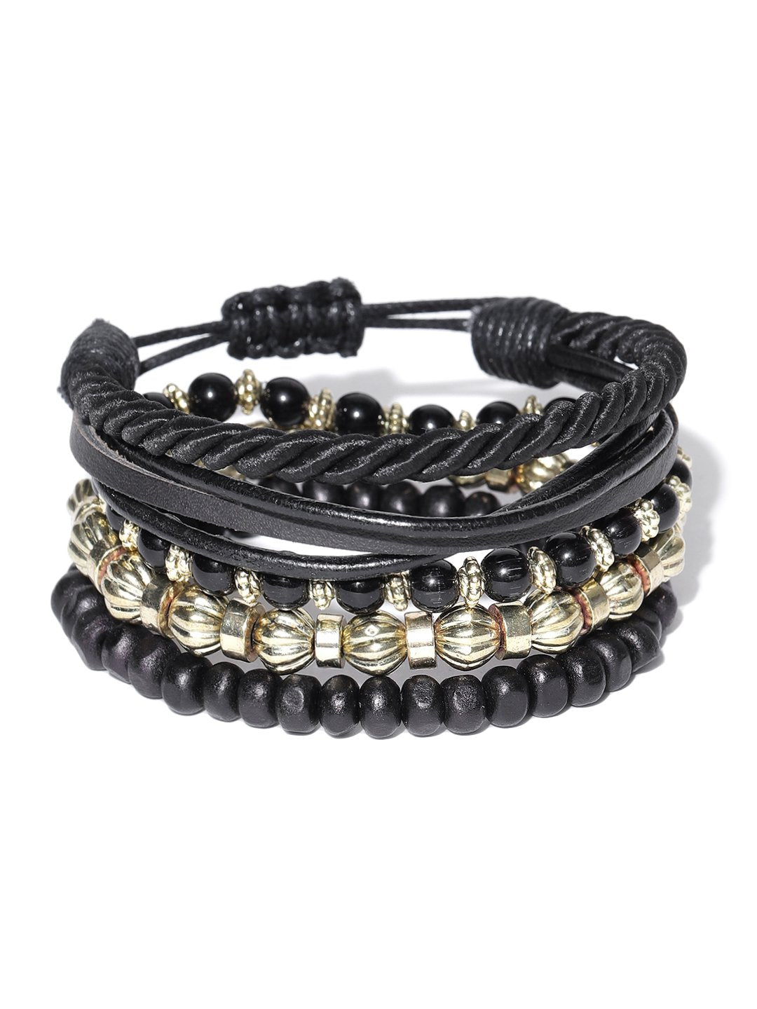 Lazy panda set of 4 golden and black beaded bracelets