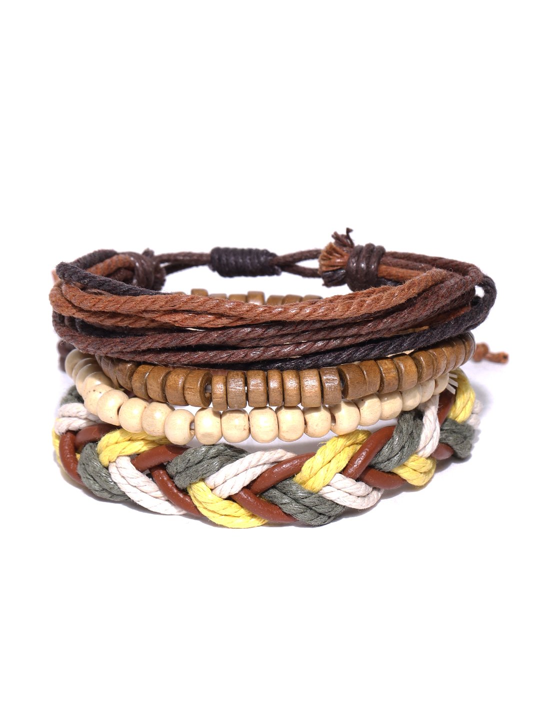 Lazy panda set of 4 multi color leather and beaded bracelets