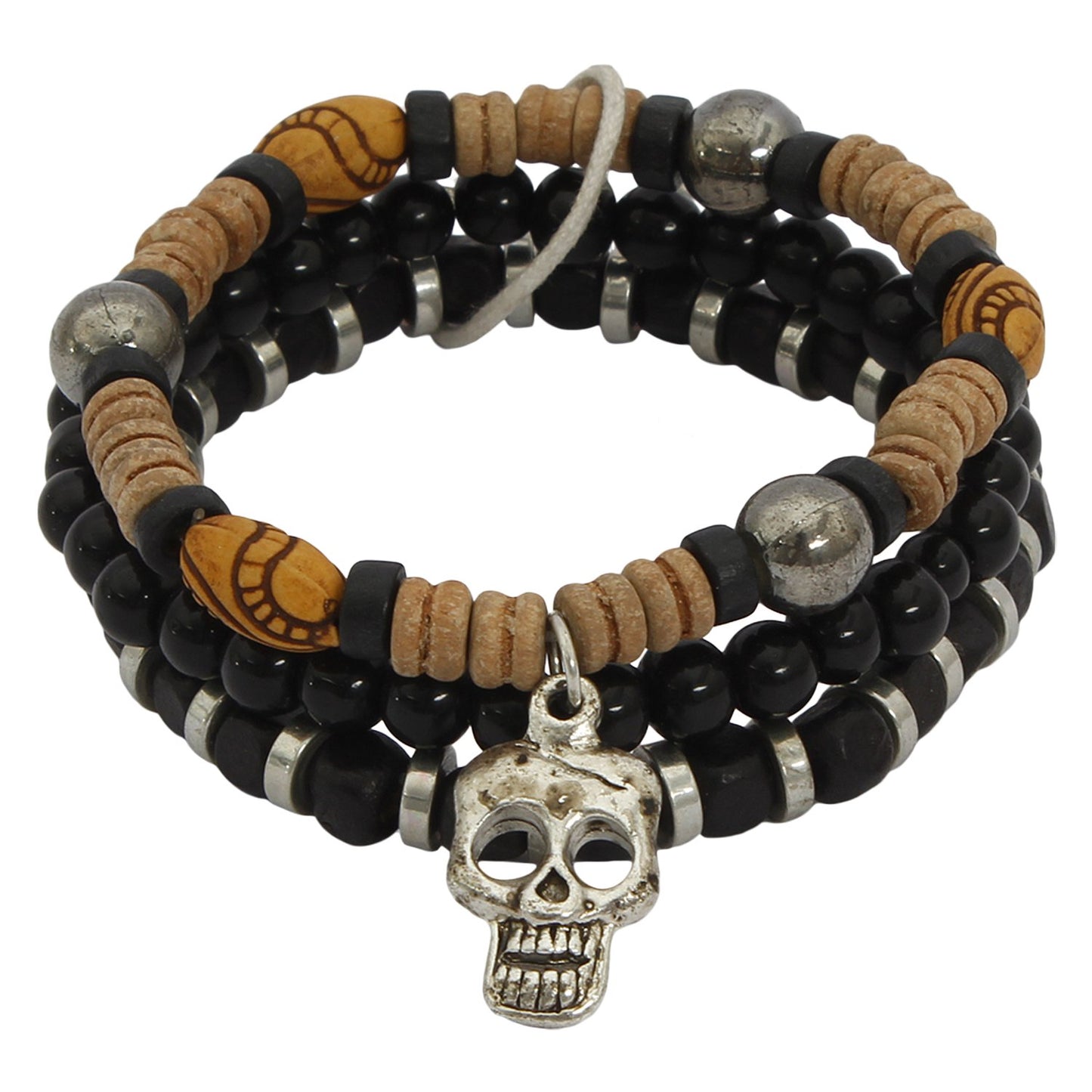 Lazy panda wood, glass bracelet set (pack of 3)