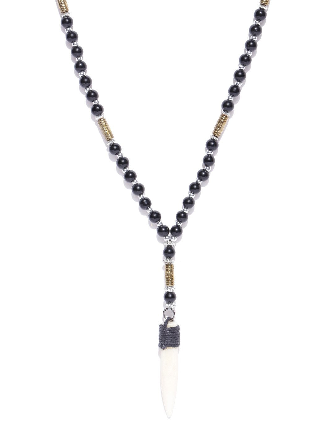 Lazy panda black beaded white teeth detailing necklace
