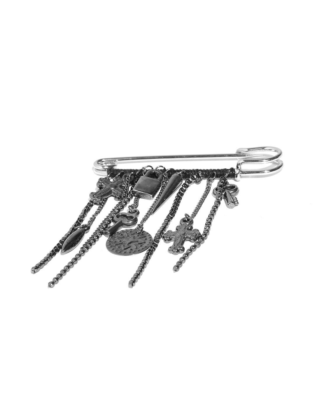 Lazy panda men gunmetal-toned brooch with charms-onesize-metallic