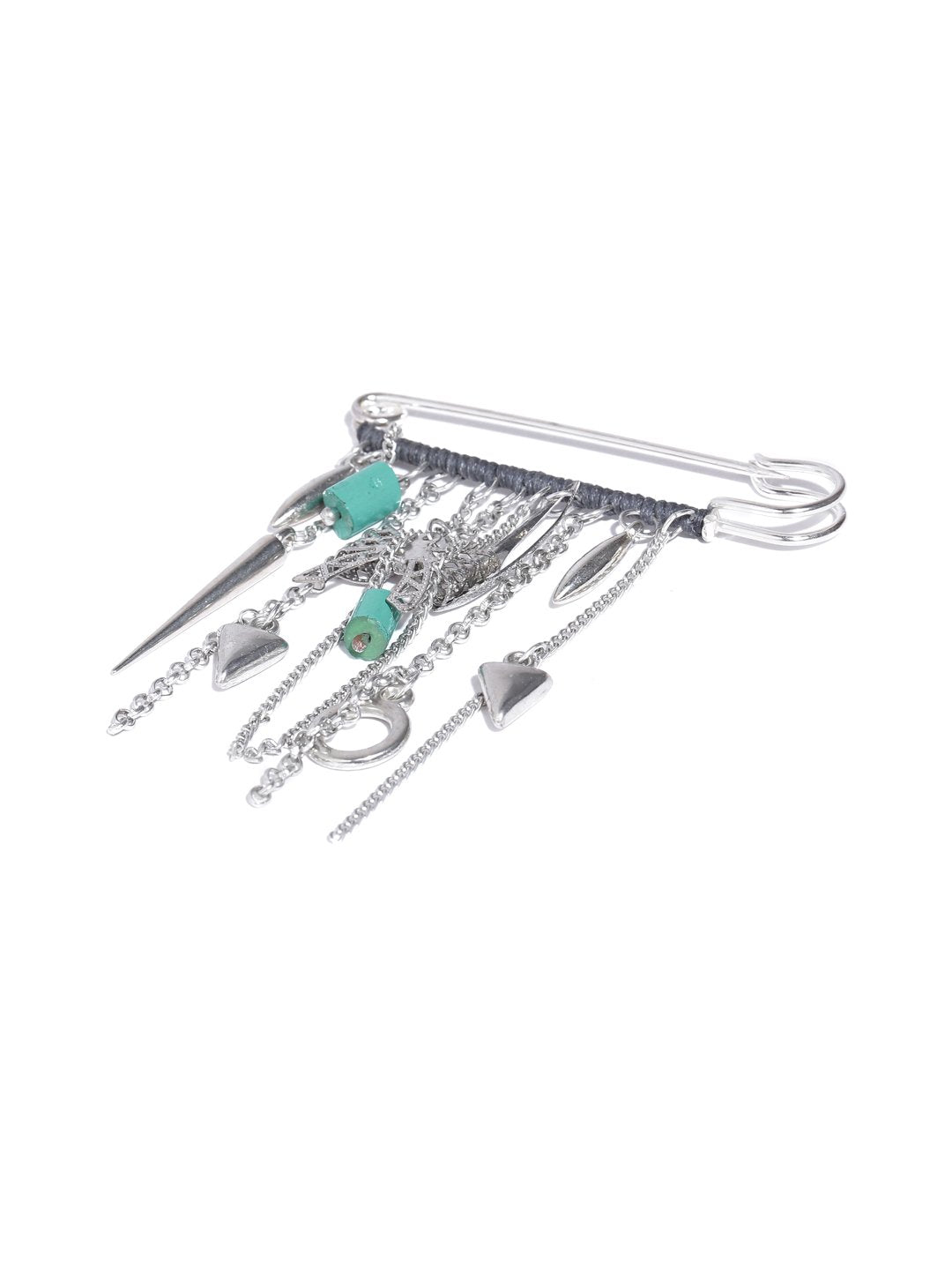 Lazy panda men silver-toned brooch with charms-onesize-silver