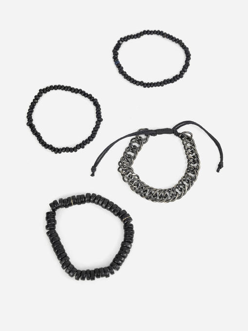 Lazy Panda men set of 4 black beaded bracelets