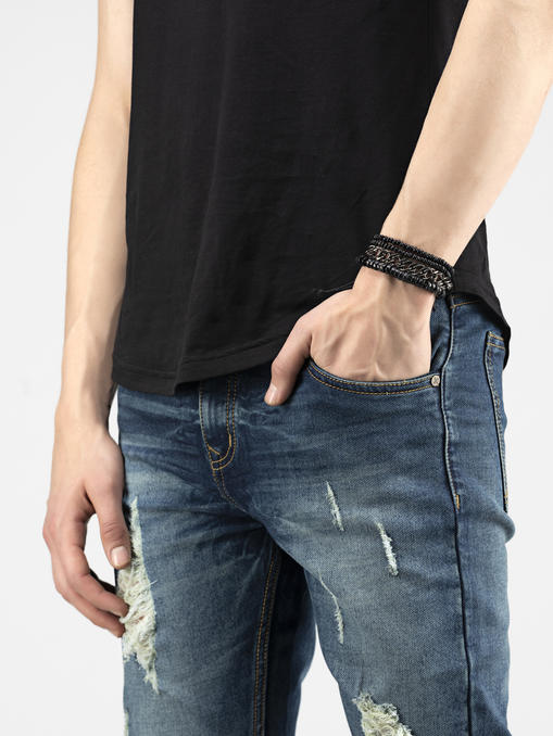 Lazy Panda men set of 4 black beaded bracelets
