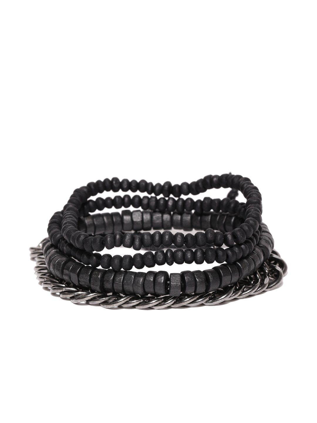 Lazy Panda men set of 4 black beaded bracelets