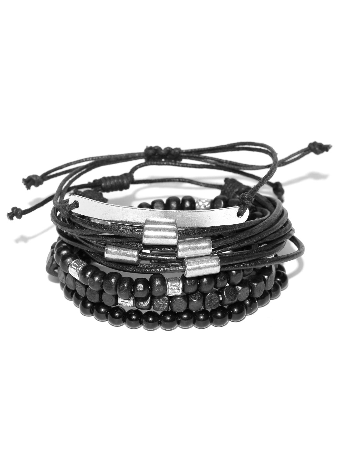 Lazy panda set of 5 black wooden beads detailing bracelets