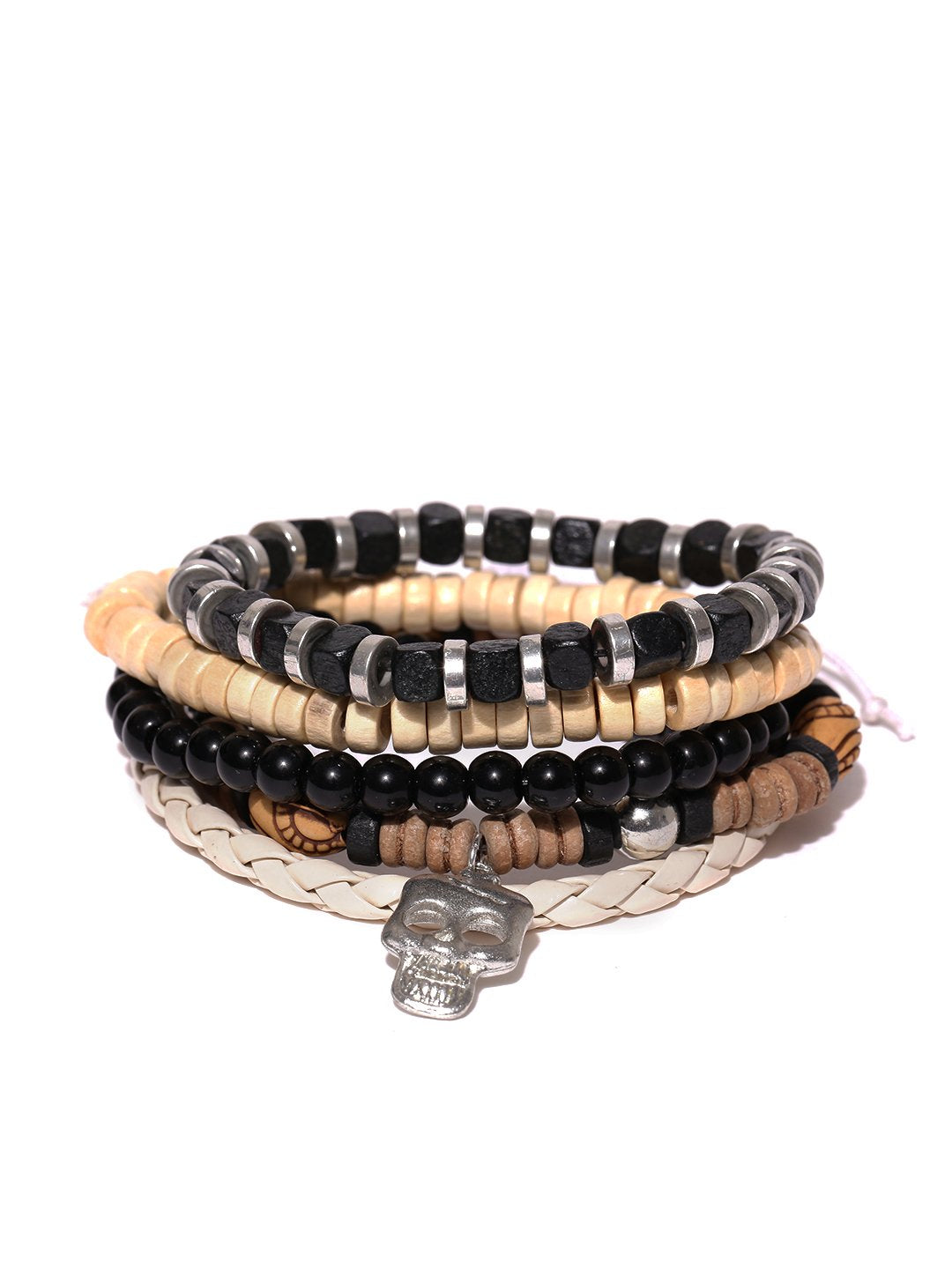 Lazy panda men set of 5 black and beige beaded bracelet