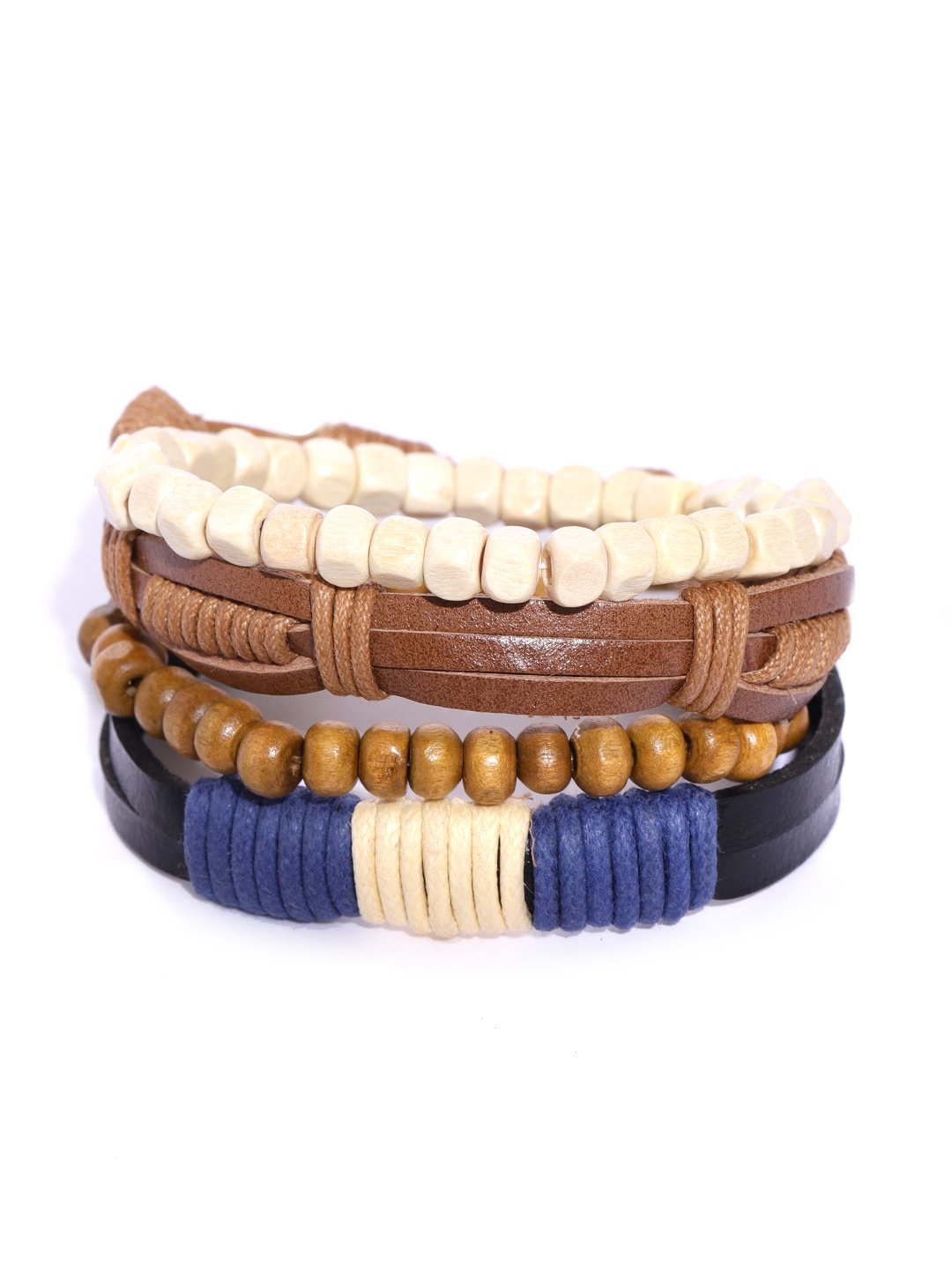 Lazy panda set of 4 multi coloured leather and beads bracelets