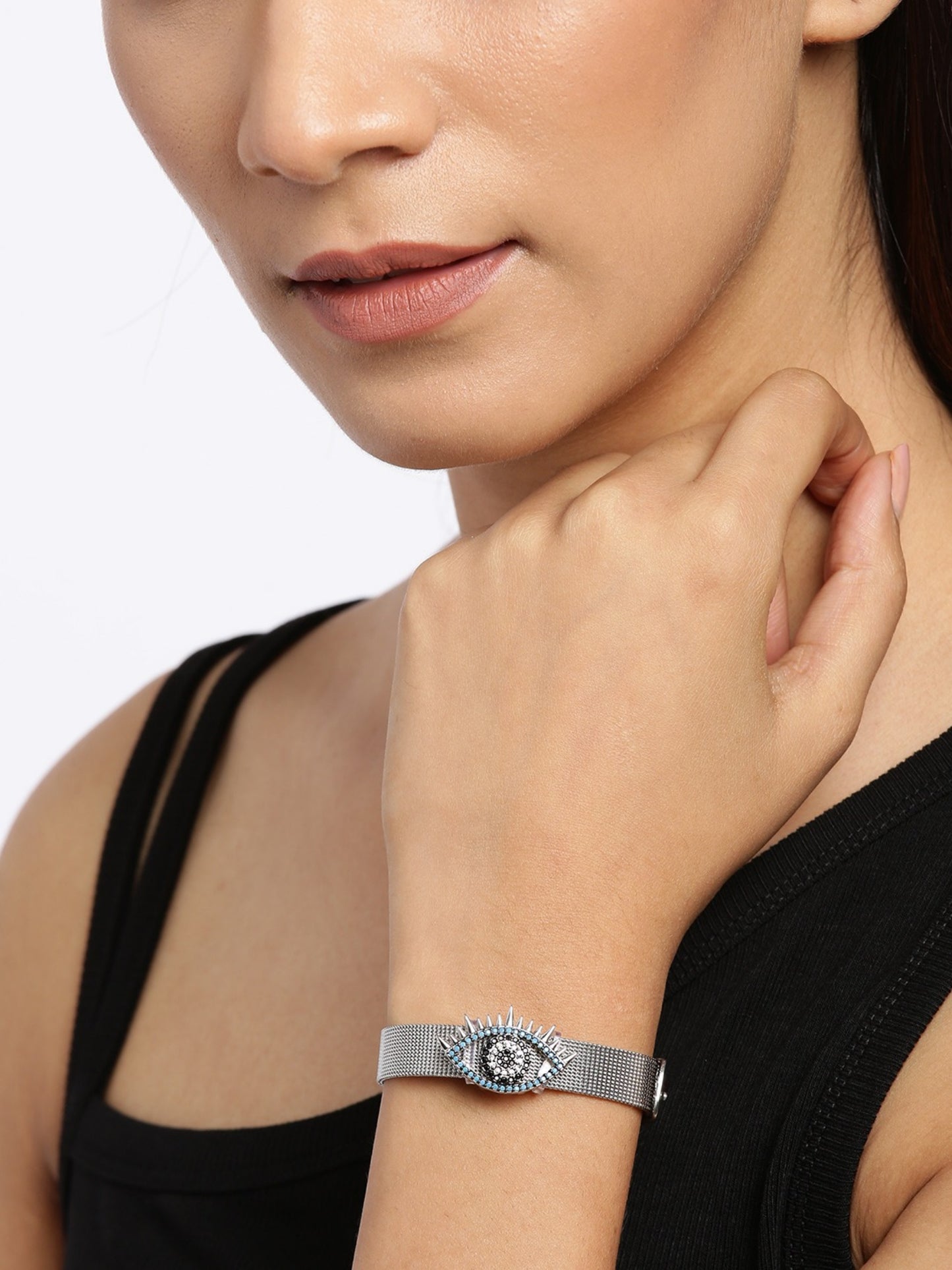 Blueberry silver plated Evil Eye strap bracelet