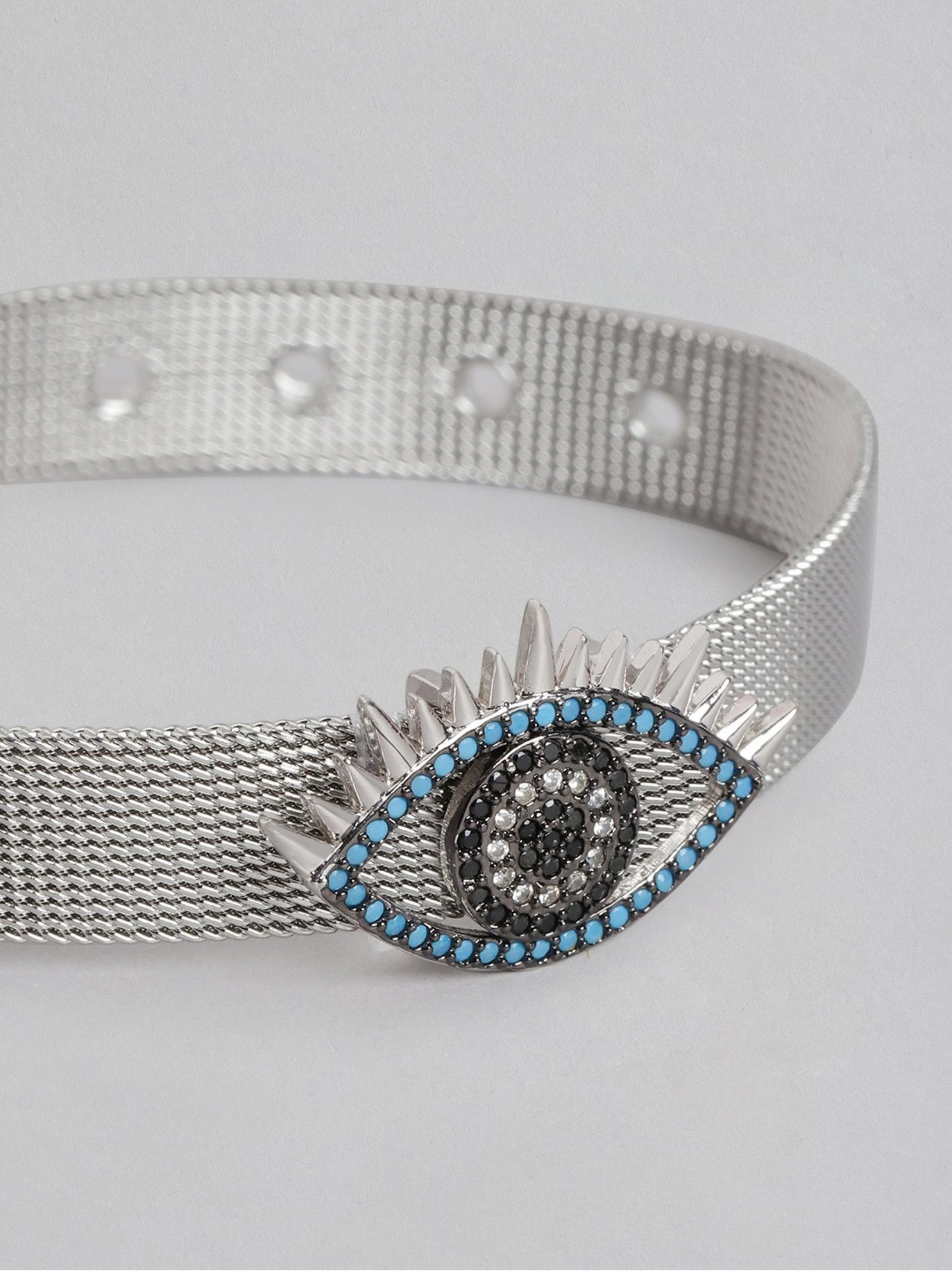 Blueberry silver plated Evil Eye strap bracelet