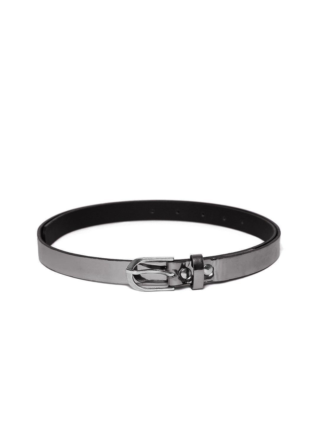 Blueberry metallic grey faux leather belt