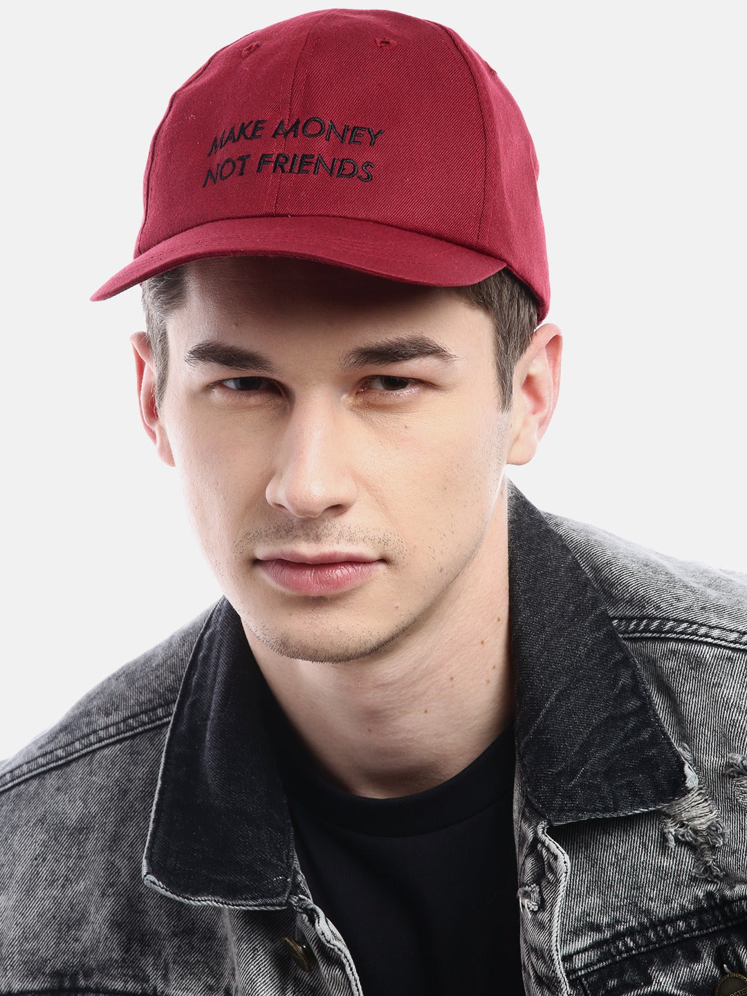Lazy panda make money not friend embroidery maroon baseball cap