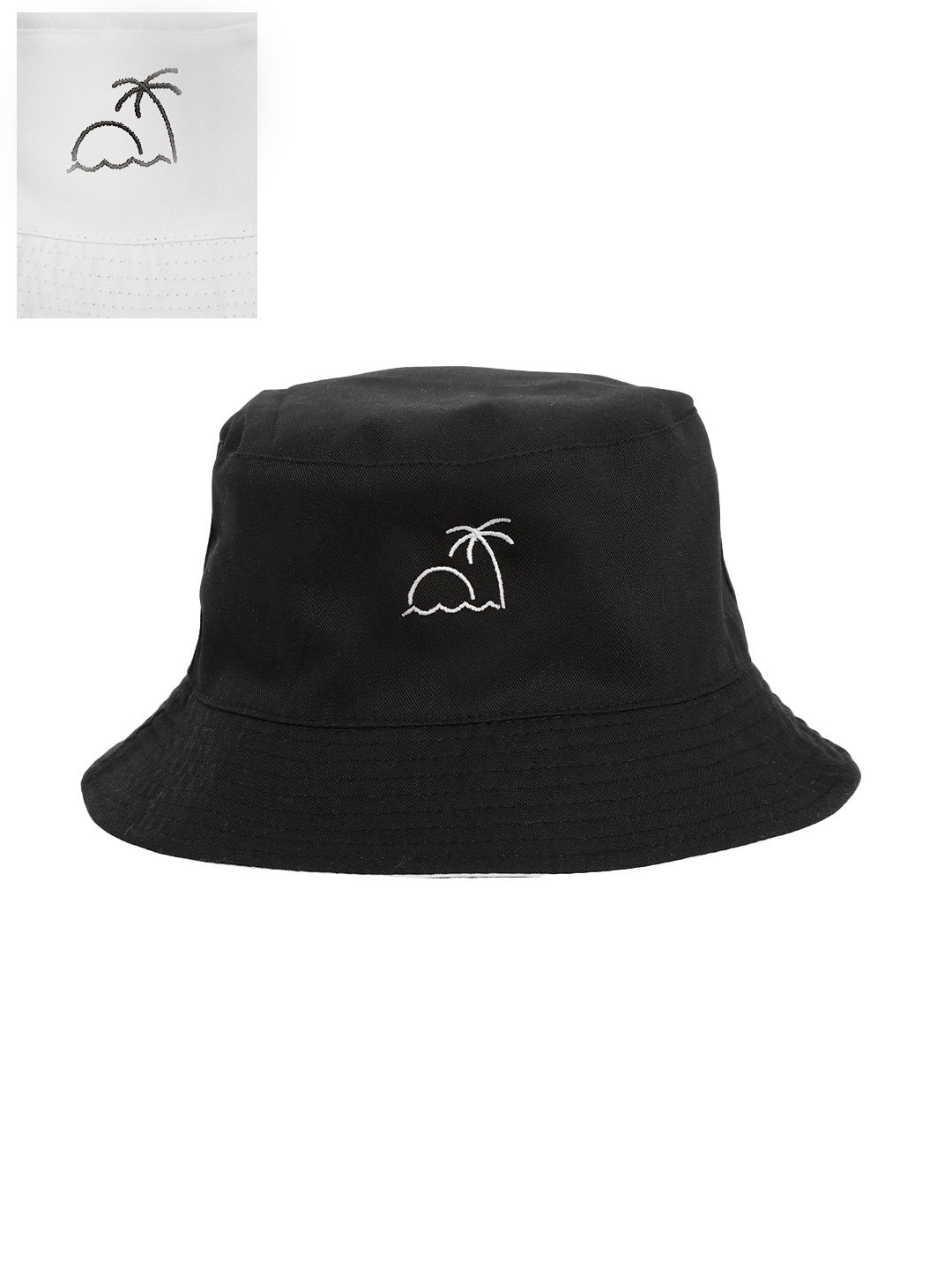 Blueberry black and white embroidery reversible bucket hat
