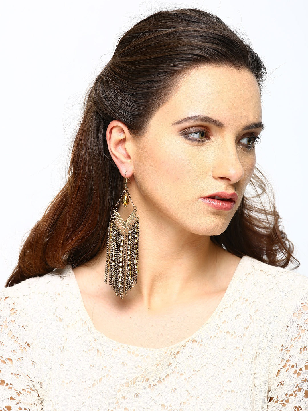 Blueberry antique gold plated chain tassel drop earring