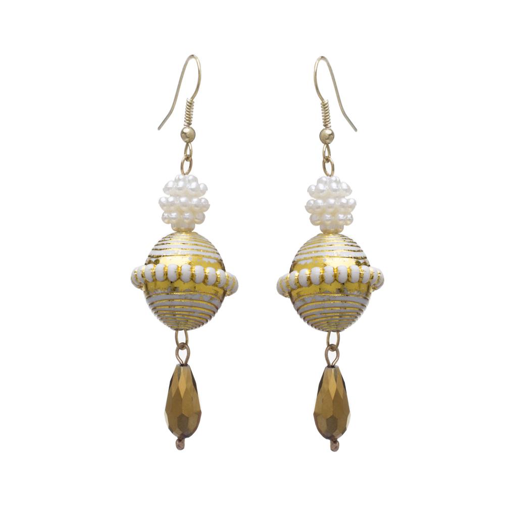 Blueberry white & gold-toned drop earrings-onesize-white
