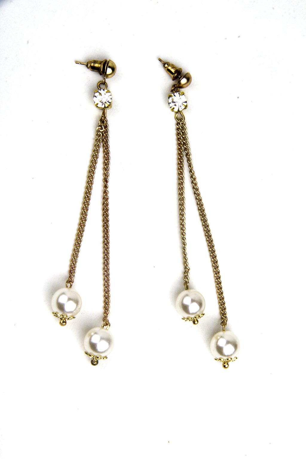 Blueberry white pearl detailing gold chain drop earring
