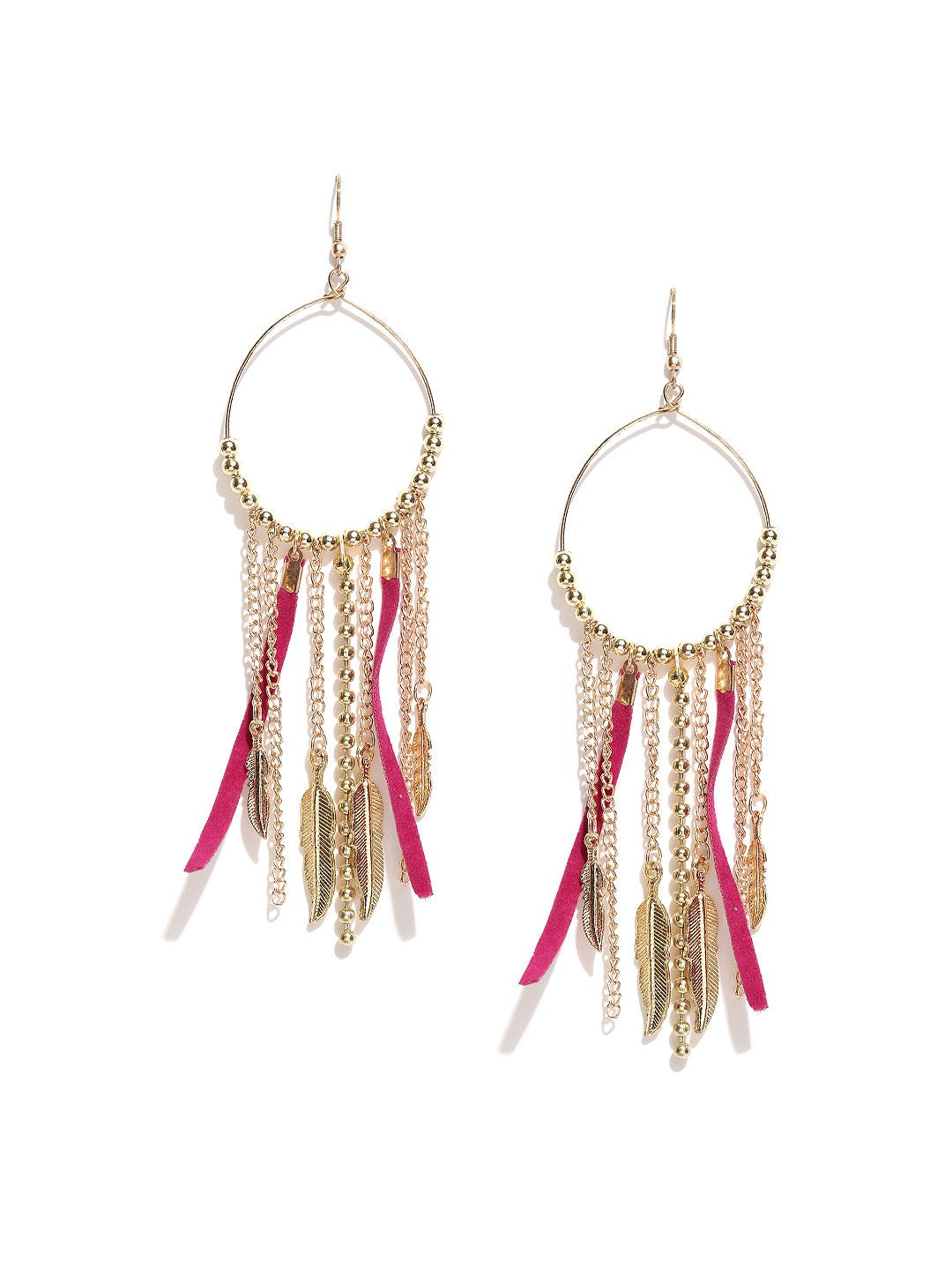 Gold toned leaf charms drop earrings