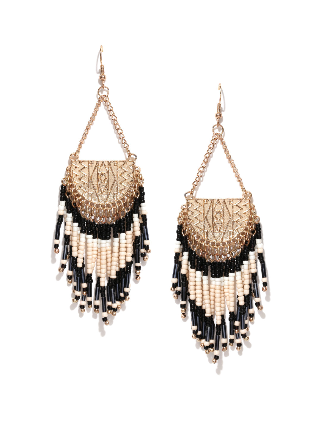 Gold toned beads drop earrings