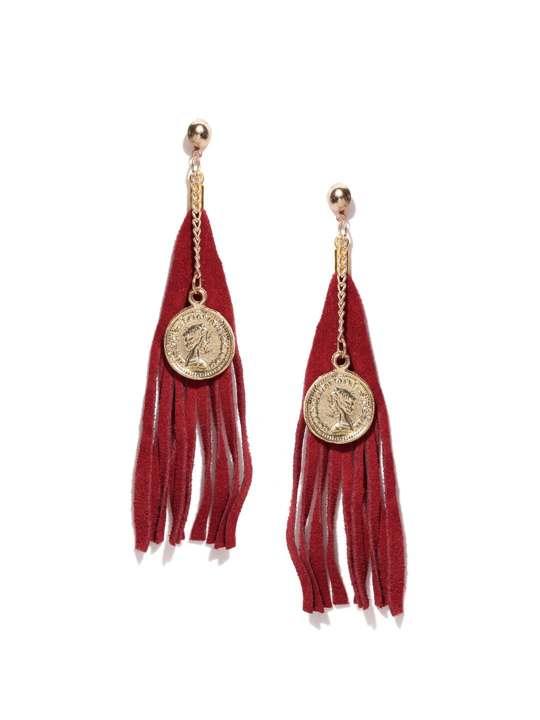 Maroon toned suede drop earrings