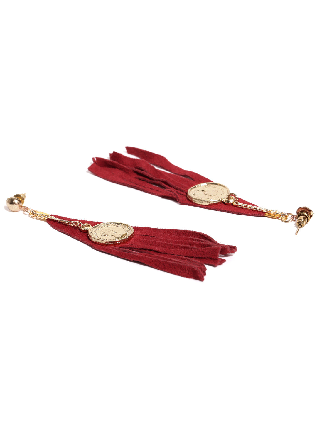 Maroon toned suede drop earrings